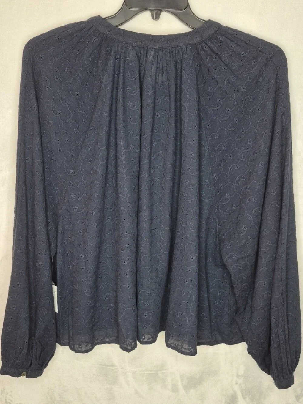 NWT Free People Navy‎ Blue Eyelet Button Up Blouse Boho Oversized XS Flaw